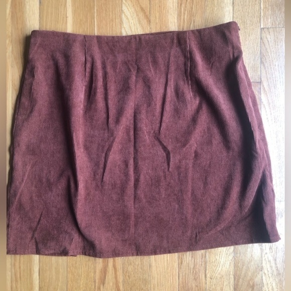 CORDUROY front slit skirt dark brown XL - Picture 3 of 4